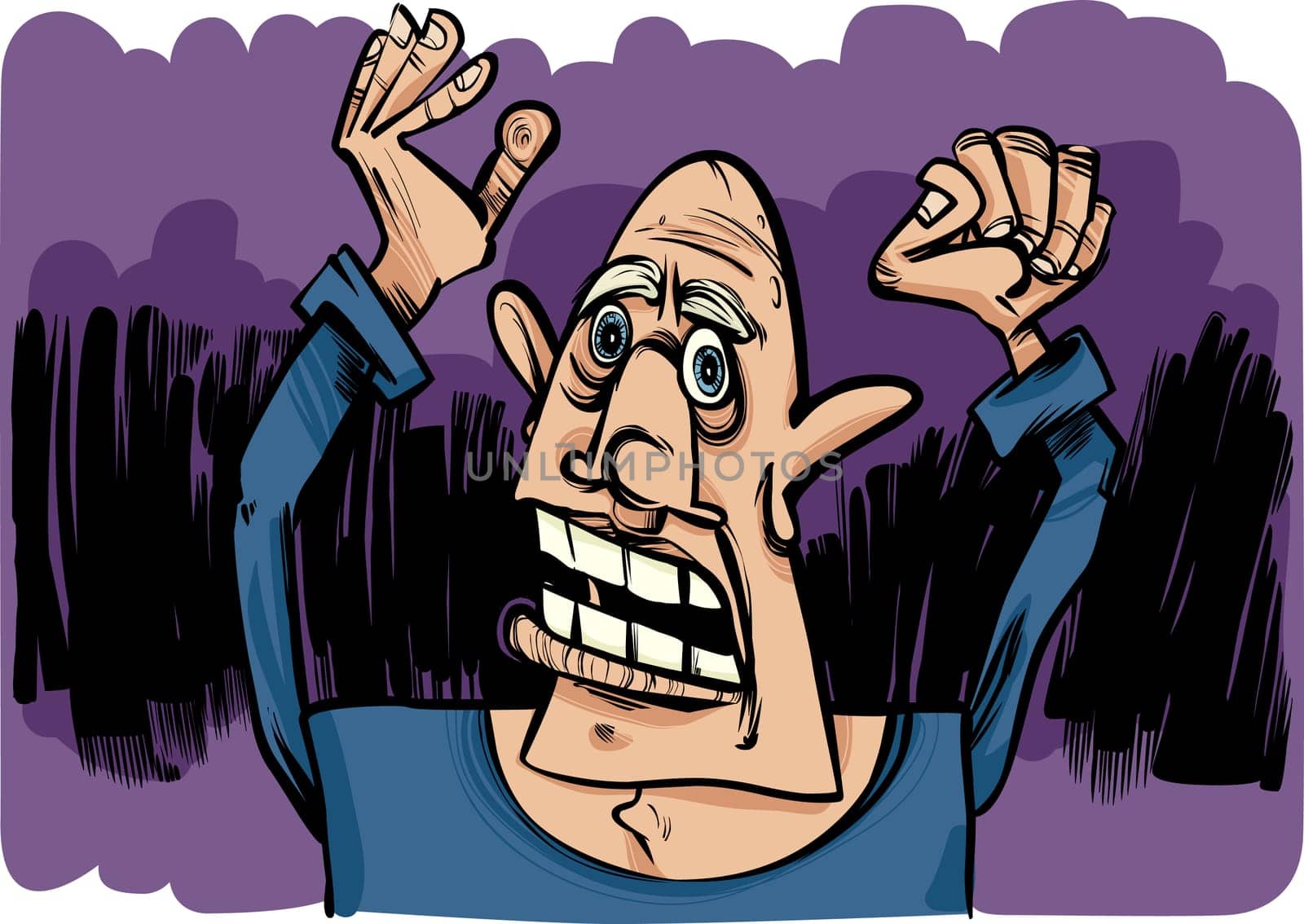cartoon sketch illustration of outraged and scared man