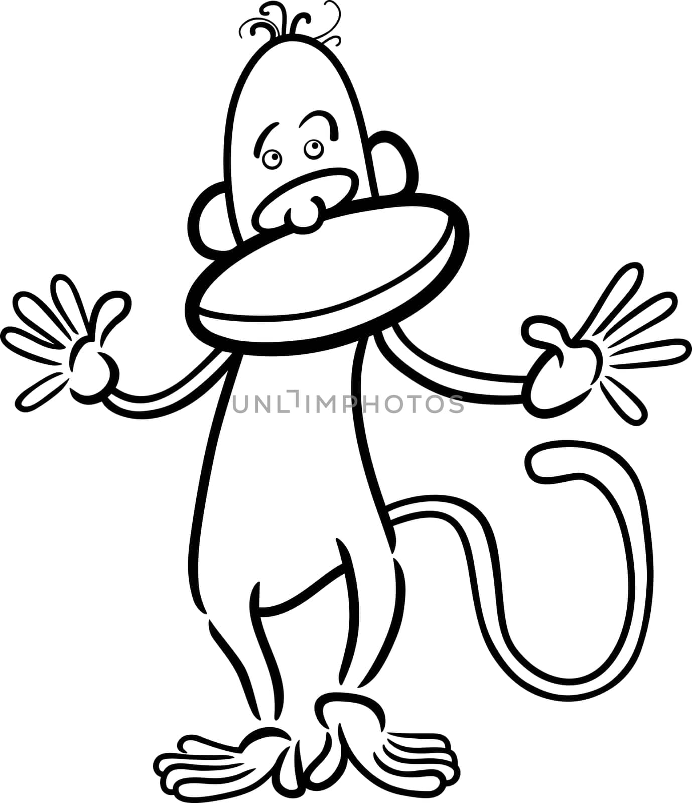 cartoon illustration of cute monkey for coloring book