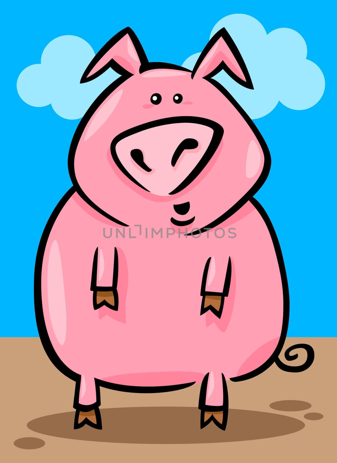 cartoon illustration of cute pink farm pig