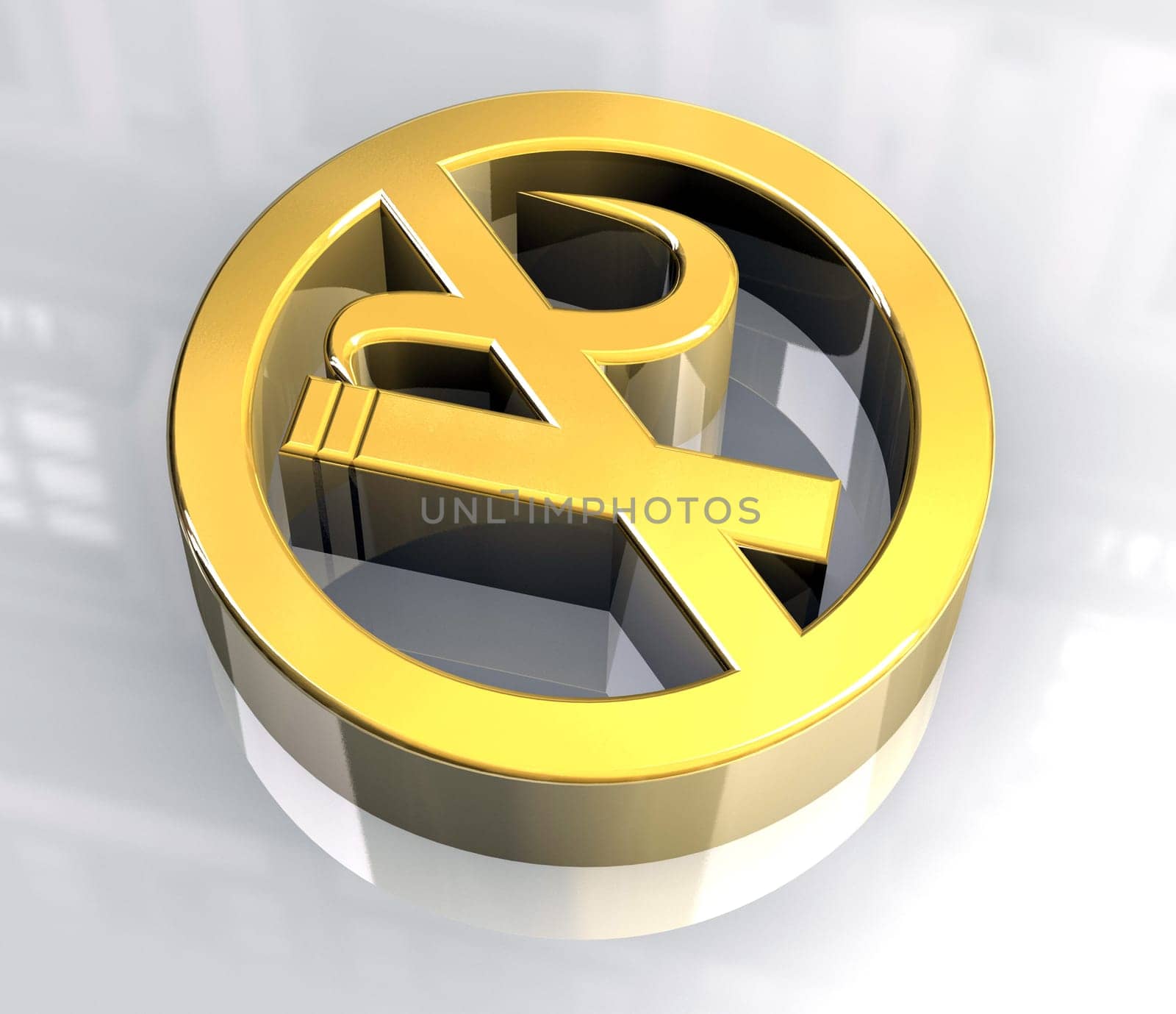 No smoking icon symbol in gold (3D made)