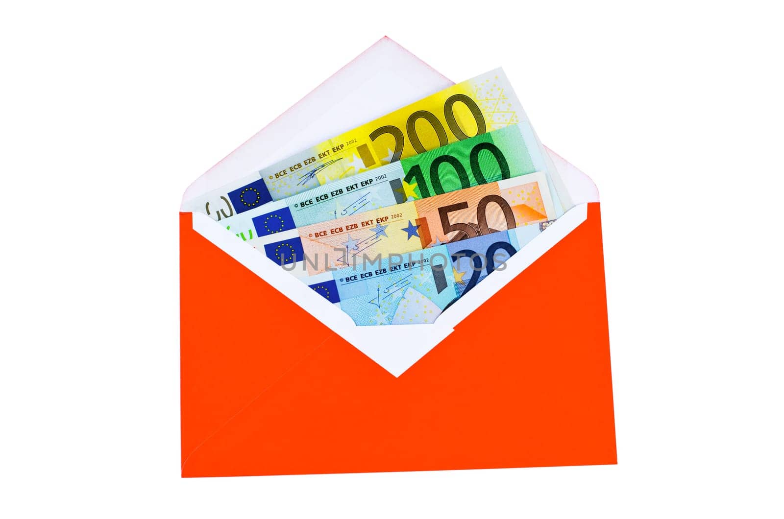 Euro banknotes in red envelope
