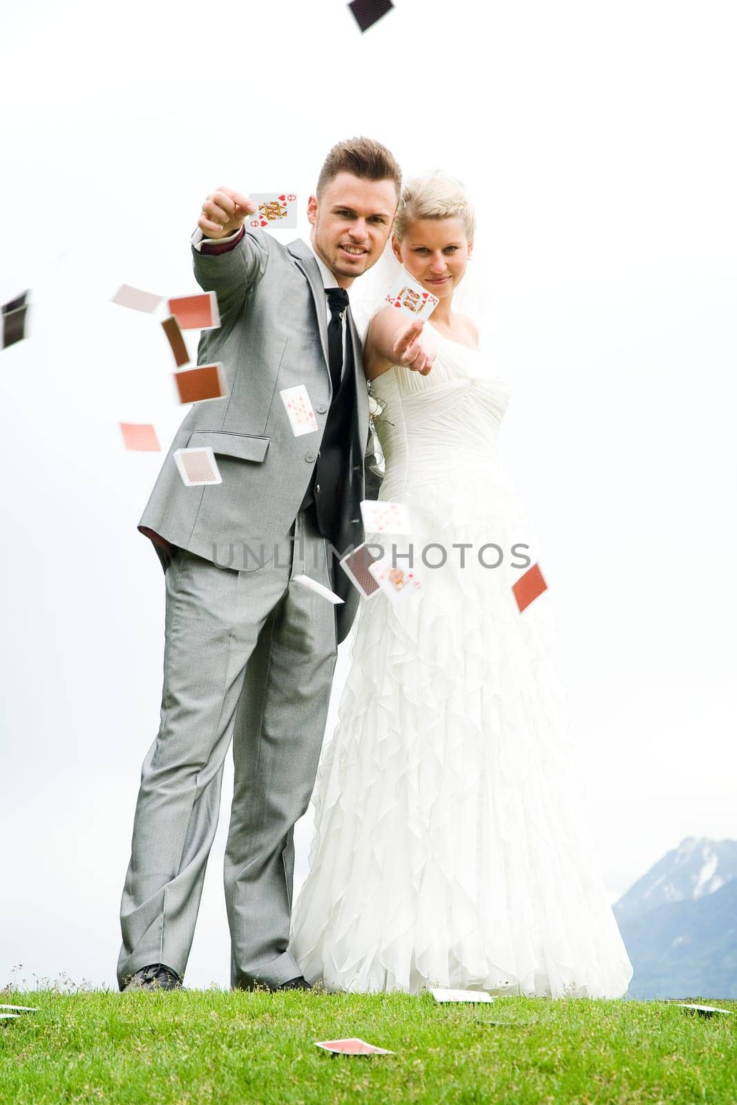 Pretty bride and groom celebrate their wedding