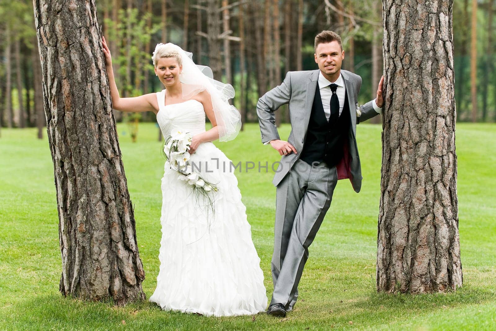 Pretty bride and groom celebrate their wedding