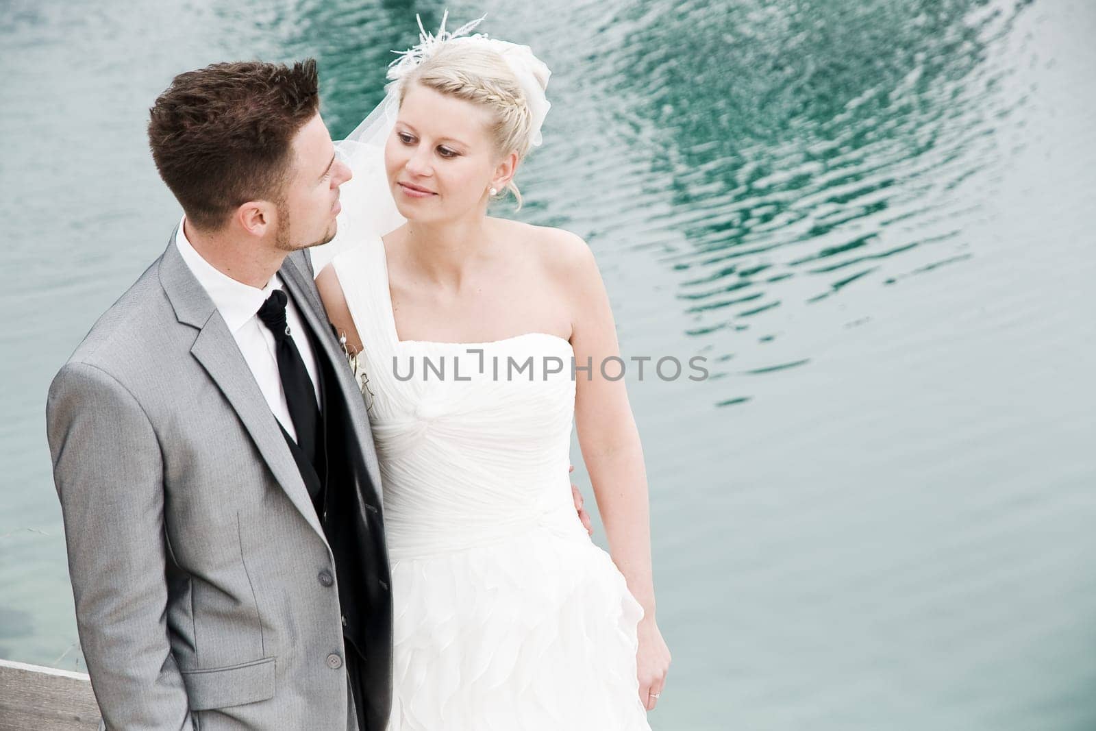 Pretty bride and groom celebrate their wedding
