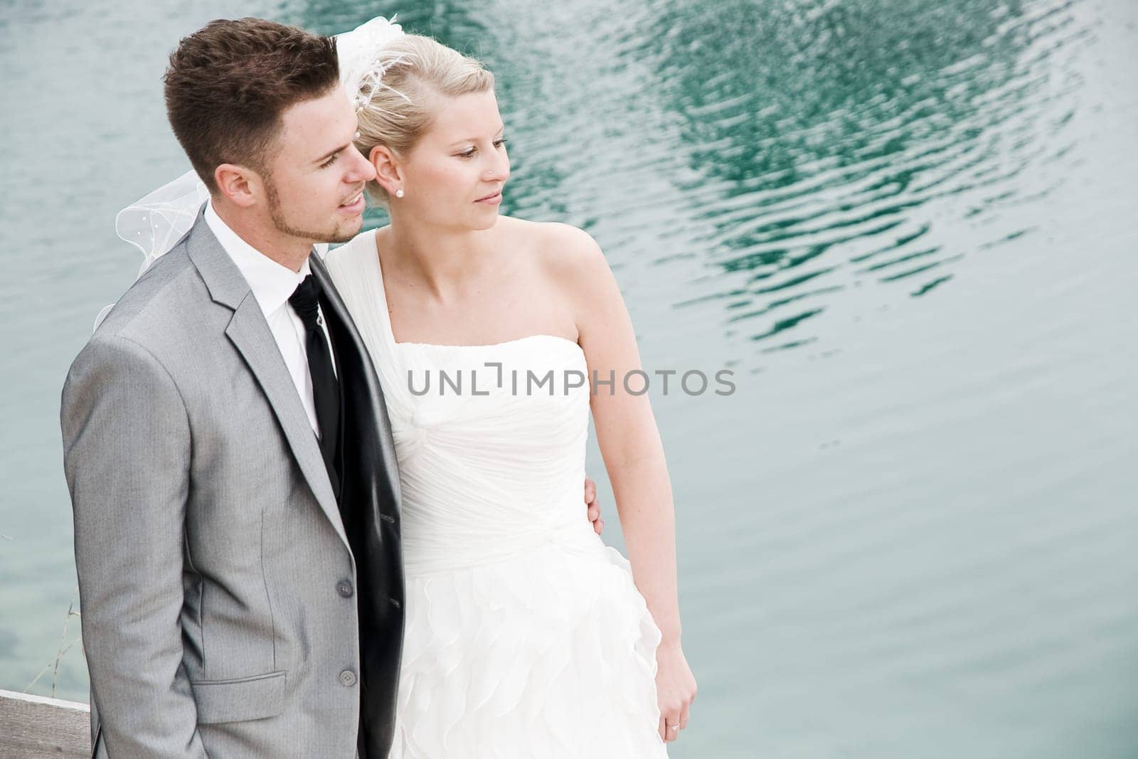 Pretty bride and groom celebrate their wedding