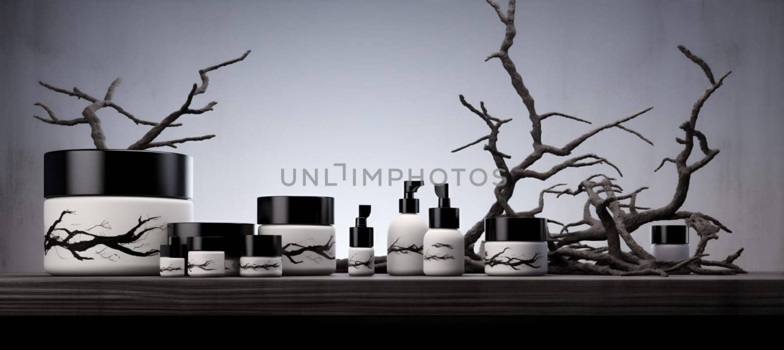 design trendy product empty scene promotion cosmetic branch white minimalist tree nature natural bottle background minimalism beauty layout plant template closeup tree. Generative AI.