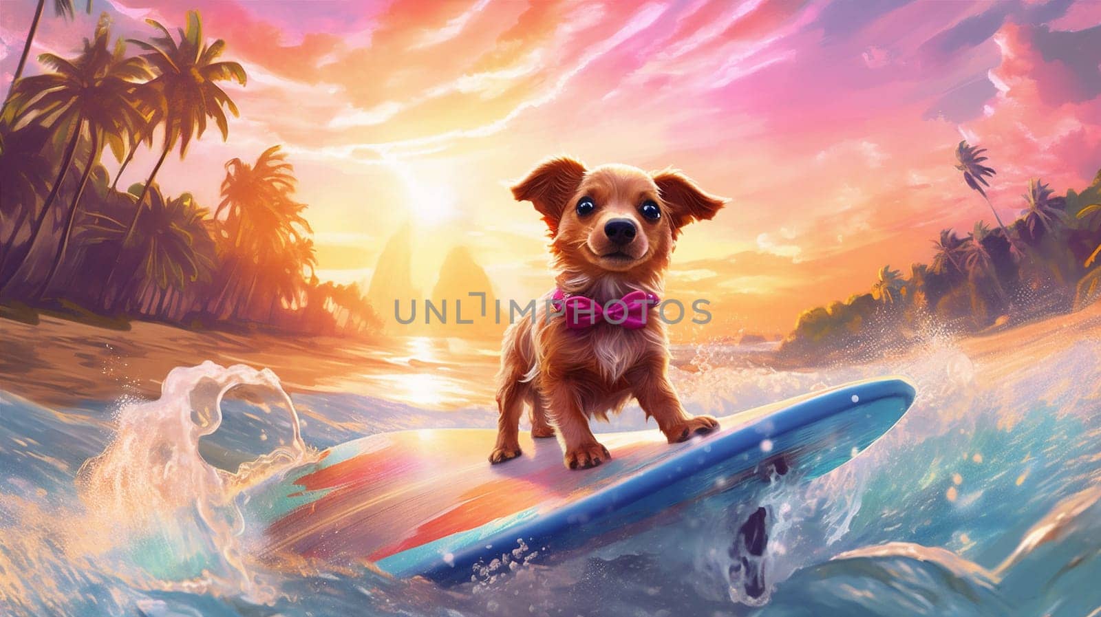 dog wave beach vacation summer puppy animal surfer funny ocean. Generative AI. by Vichizh