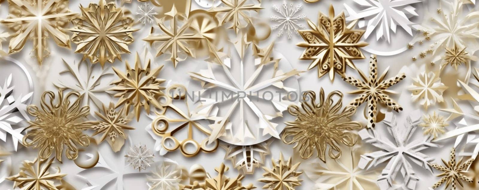 abstract snow seasonal white gold christmas winter decoration background snowflake holiday. Generative AI. by Vichizh