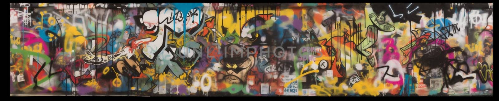 colourful banner background graffiti spray wall yellow paint art artistic urban. Generative AI. by Vichizh