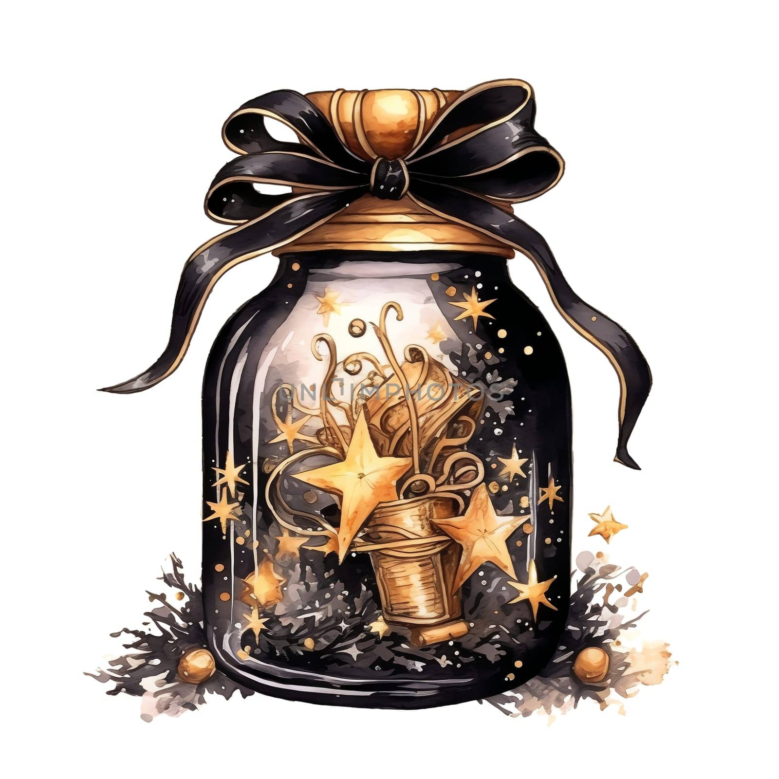 Watercolor Christmas Glass Jar Magic Night Xmas.  by AndreyKENO