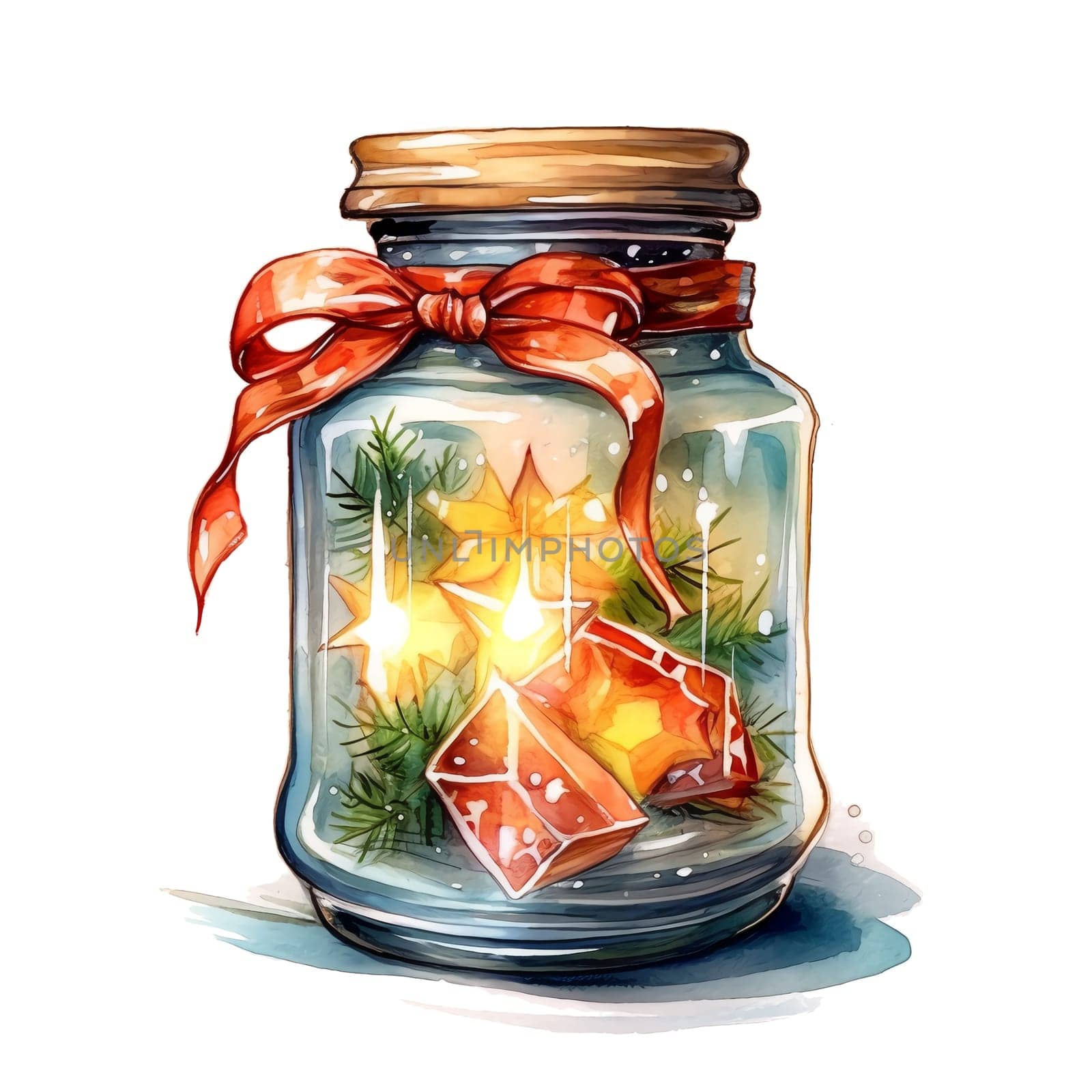 Watercolor Christmas Glass Jar Magic Night Xmas.  by AndreyKENO