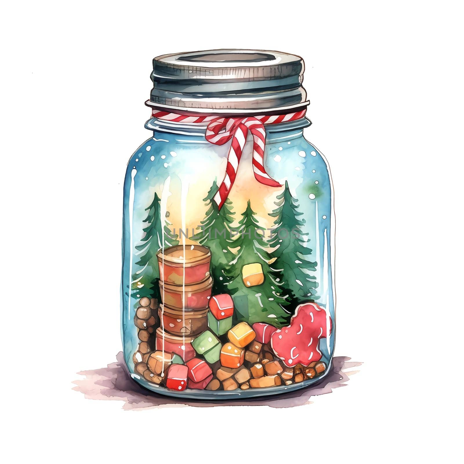 Watercolor Christmas Glass Jar Magic Night Xmas.  by AndreyKENO