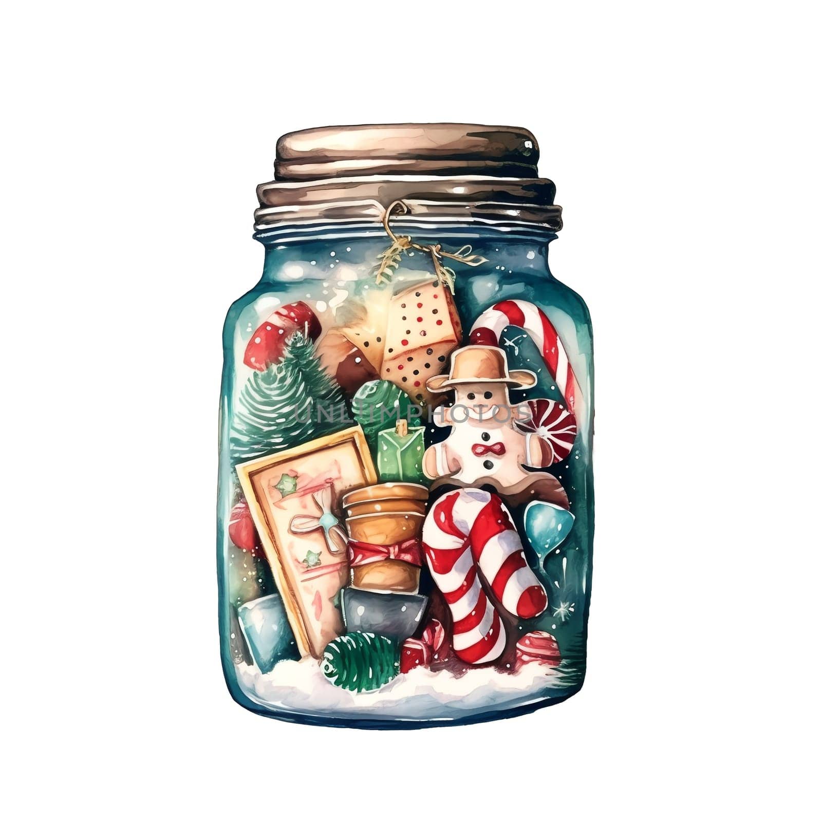 Watercolor Christmas Glass Jar Magic Night Xmas.  by AndreyKENO