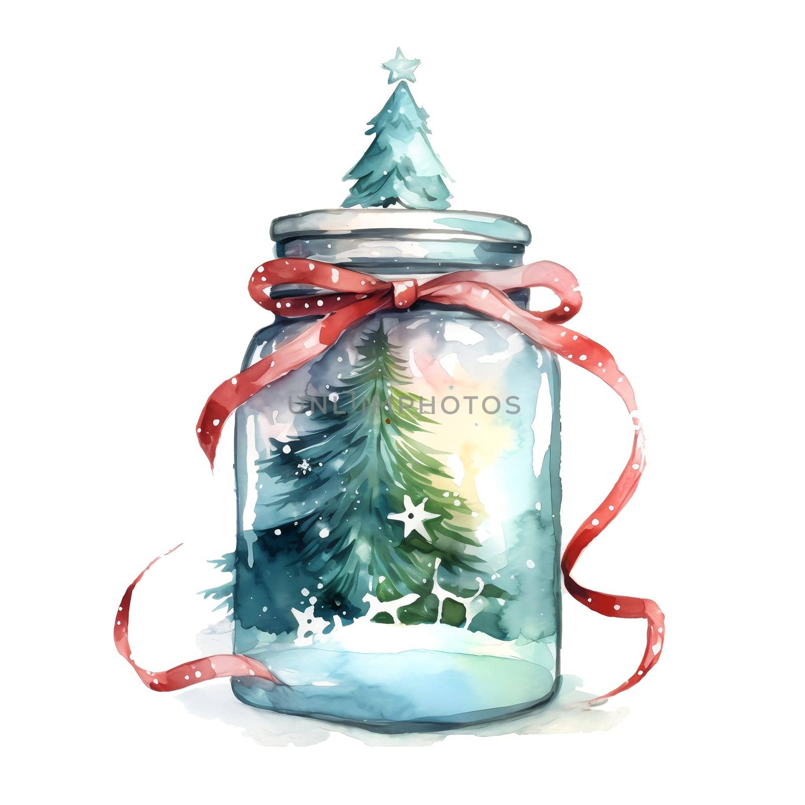 Watercolor Christmas Glass Jar Magic Night Xmas. AI Generated.