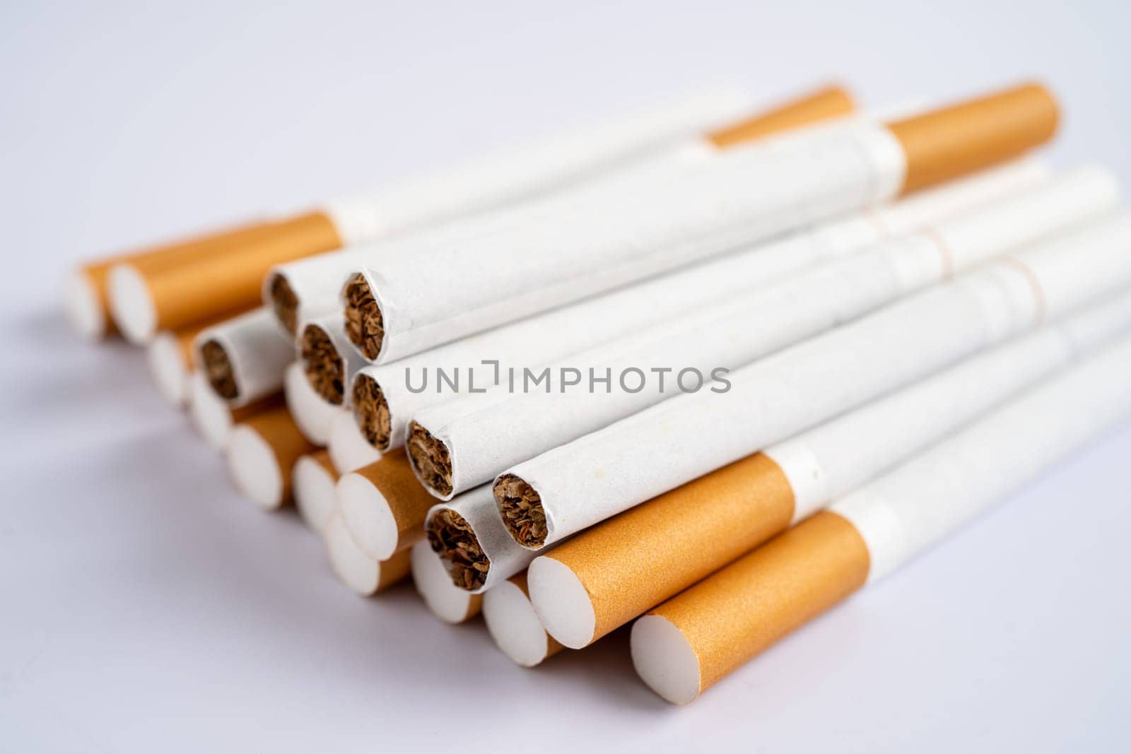 Cigarette, tobacco in roll paper with filter tube, No smoking concept. by pamai