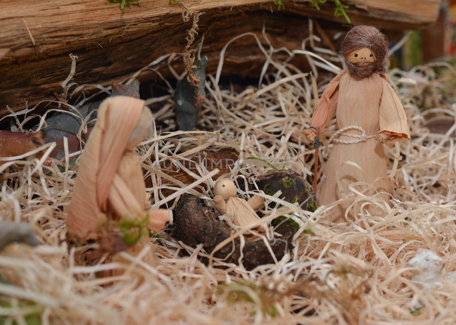 Christmas creche with Joseph Mary and small Jesus