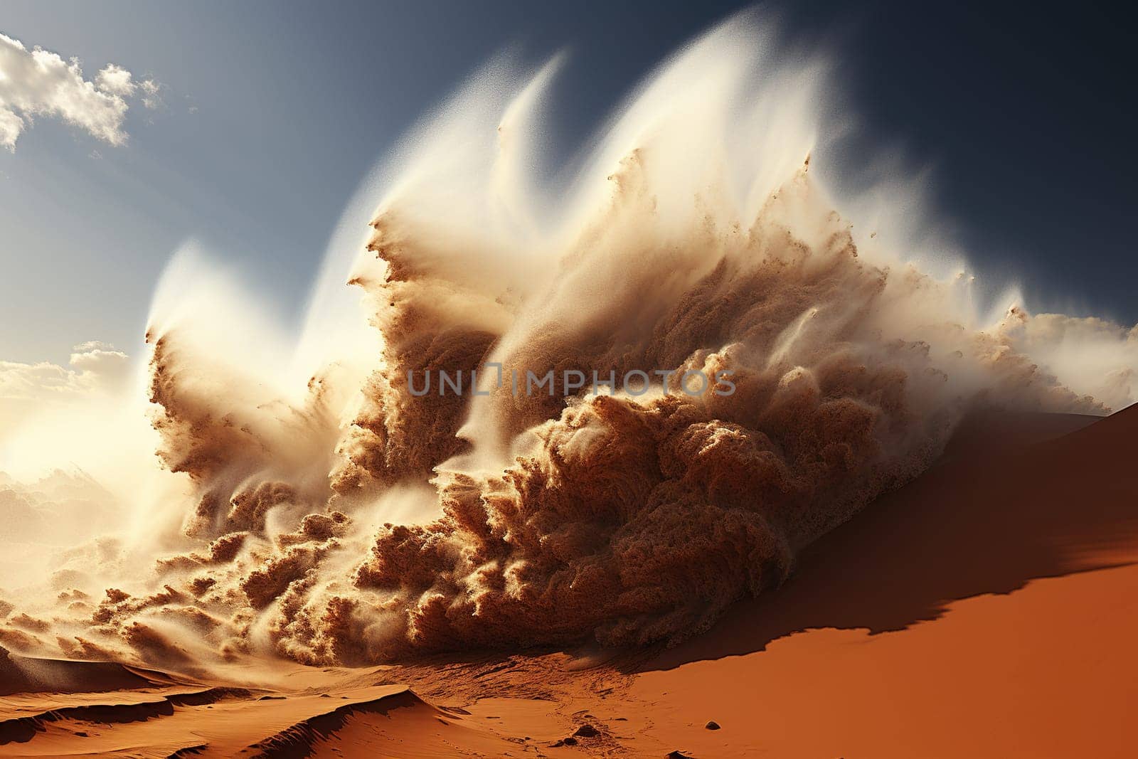 Sandstorm in the desert. Power of nature. Generated by artificial intelligence by Vovmar