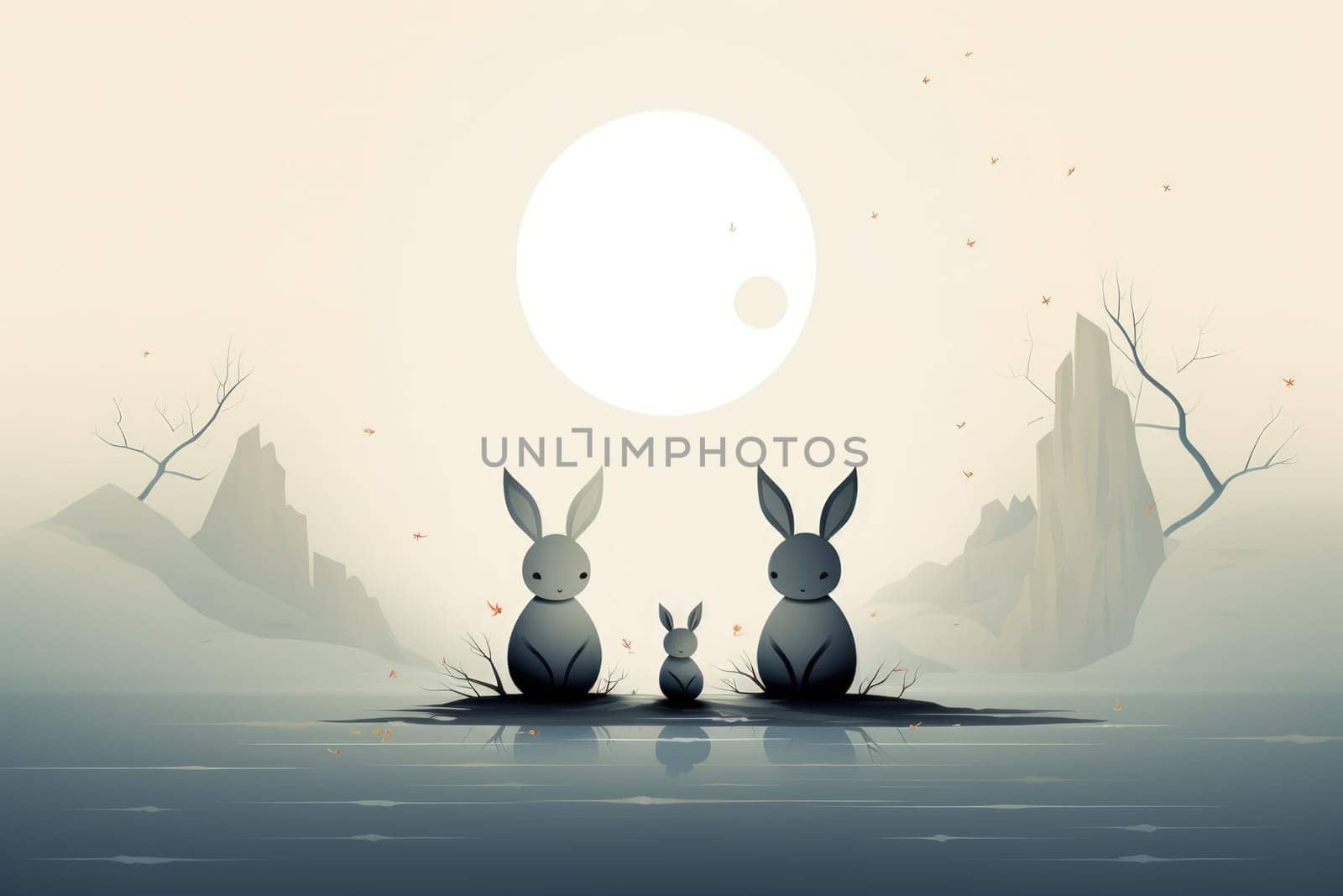 Within the realm of fantasy, playful moon rabbits frolic, their presence bringing luck and fortune to those fortunate enough to encounter them.