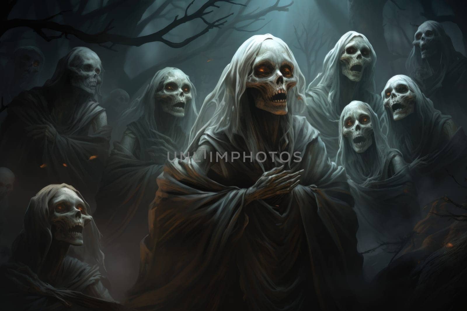 Deep within the realm of fantasy, vengeful banshees dwell, their anguished wails piercing the stillness of haunted forests.
