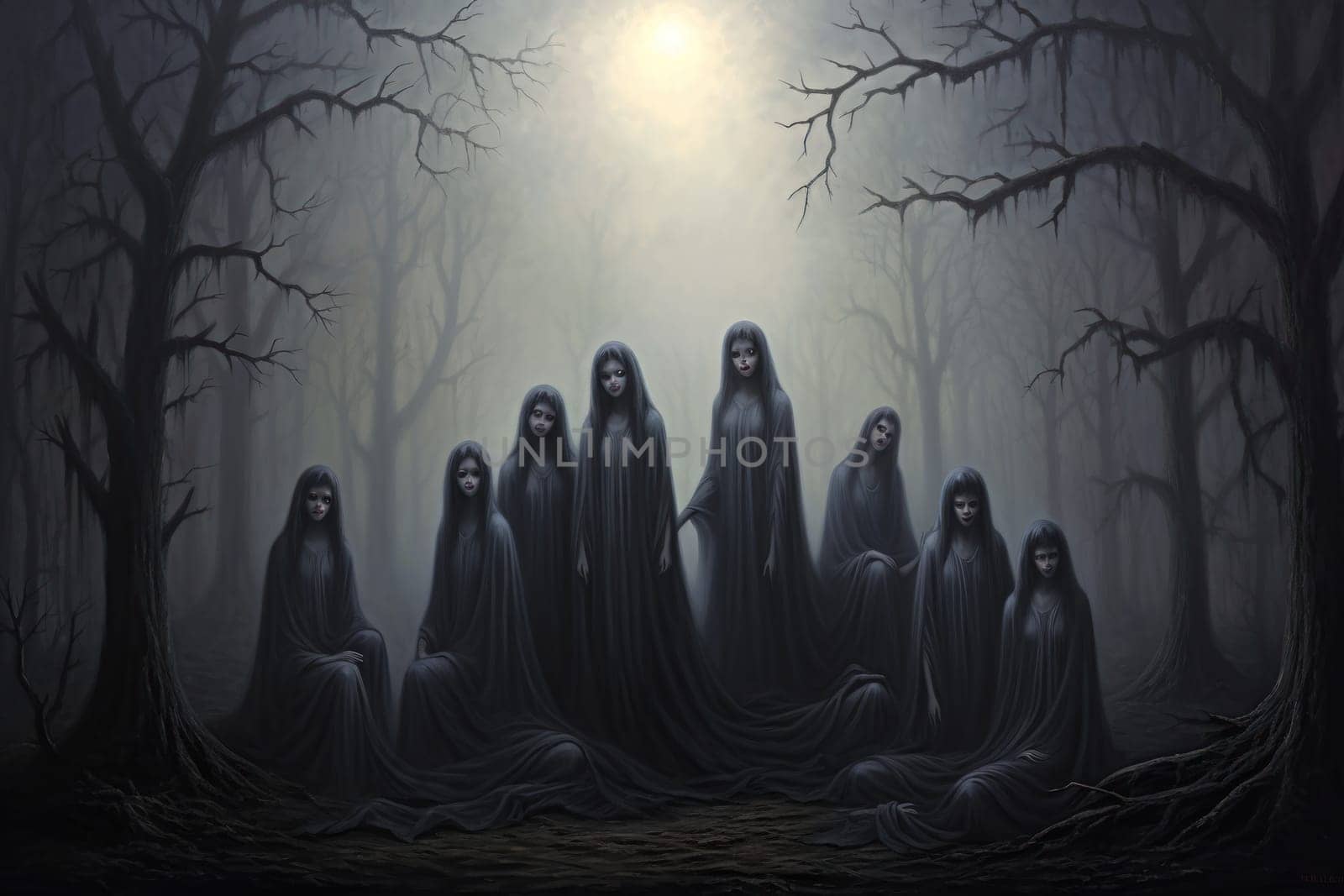 Deep within the realm of fantasy, vengeful banshees dwell, their anguished wails piercing the stillness of haunted forests.