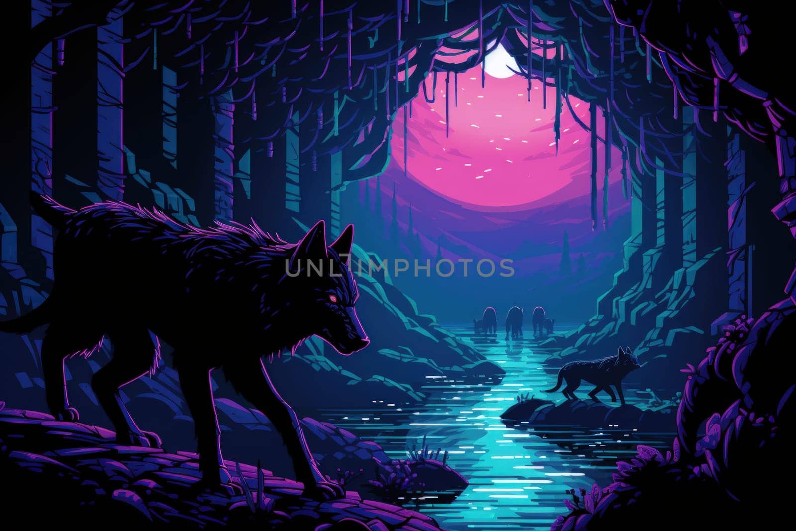 Immerse yourself in the fantastical world of shadows with this captivating illustration by a professional visual artist.
