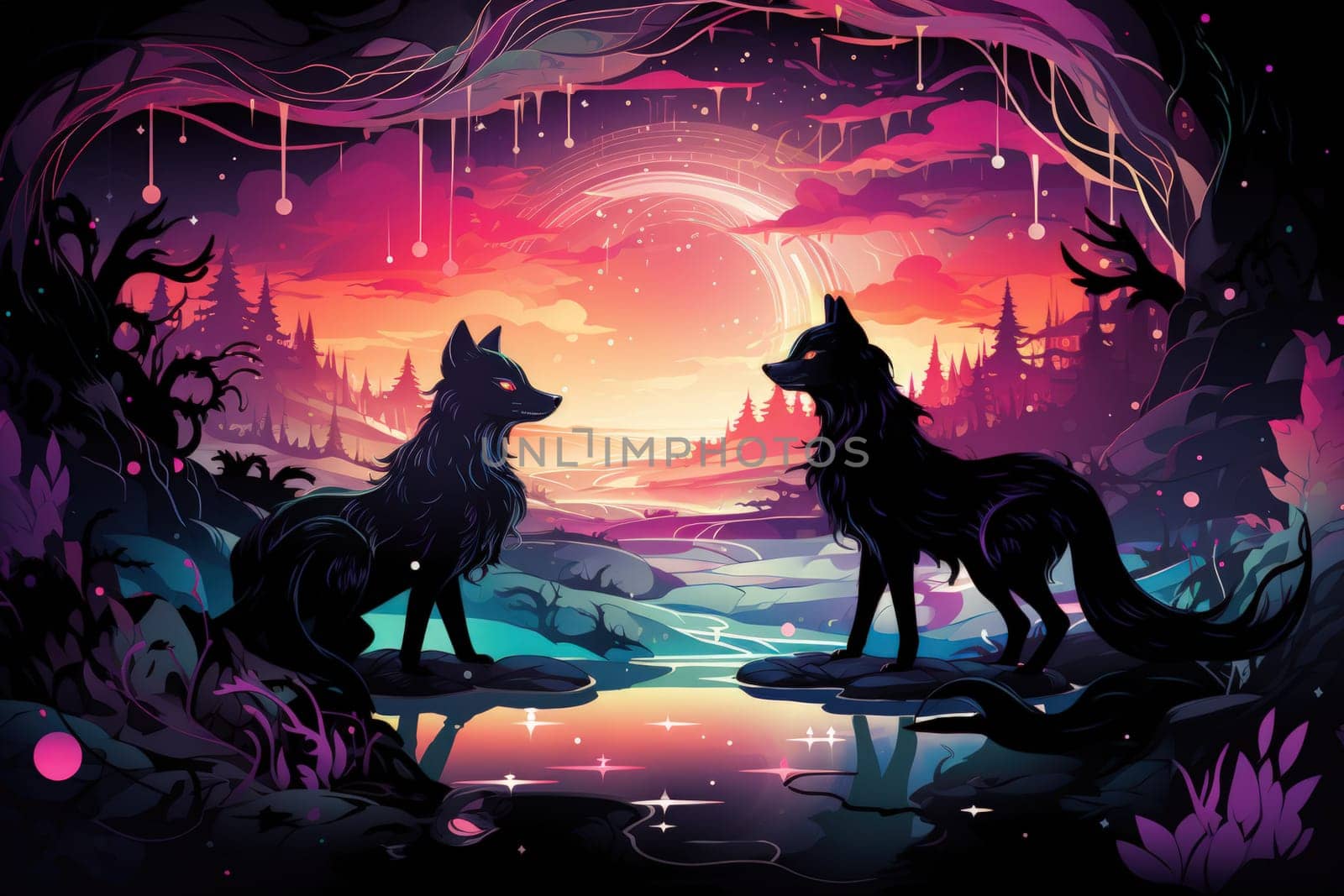 Immerse yourself in the fantastical world of shadows with this captivating illustration by a professional visual artist.