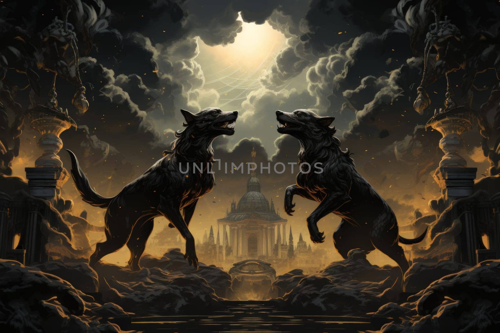 Immerse yourself in the fantastical world of shadows with this captivating illustration by a professional visual artist.