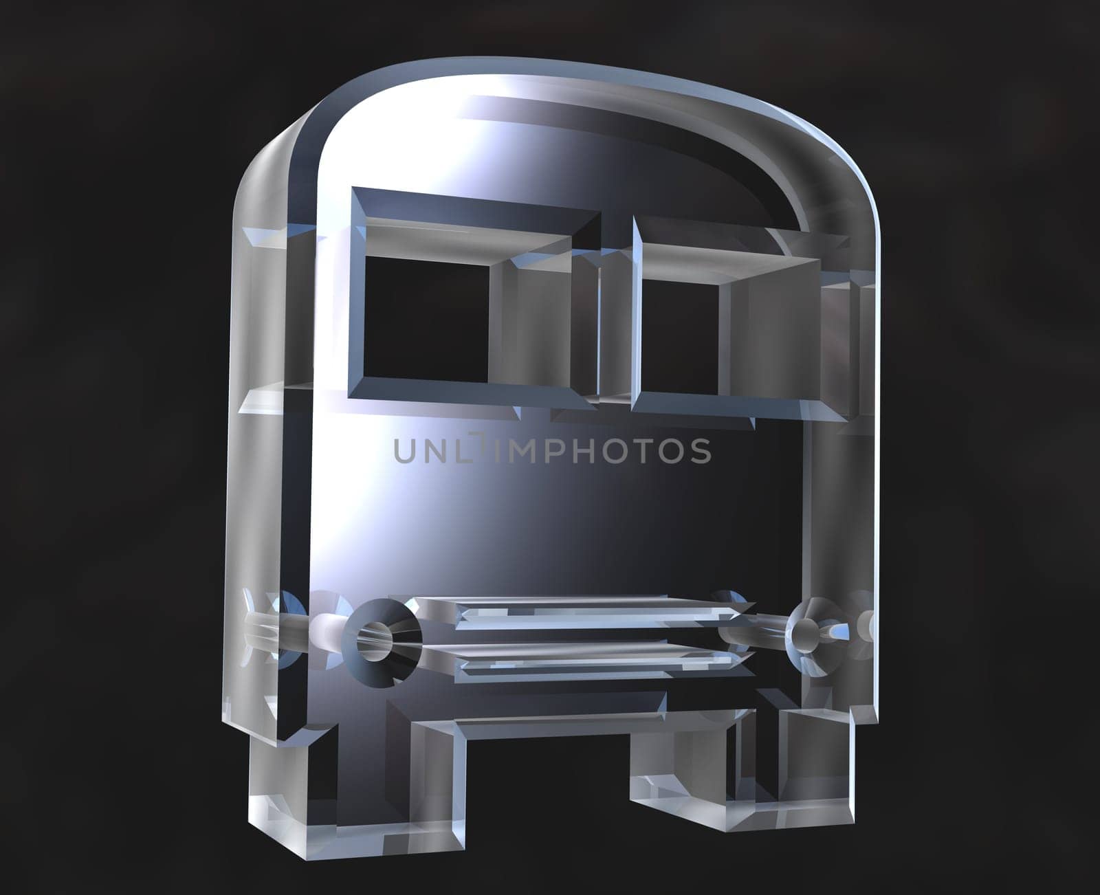 bus symbol in transparent glass (3d made)