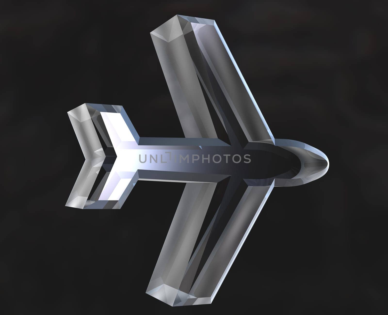 airplane icon symbol in glass (3D made)