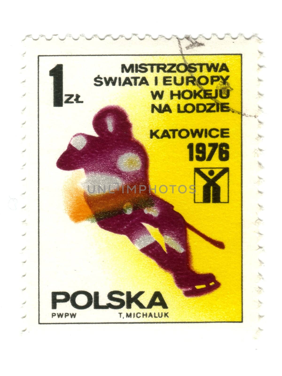 POLAND - CIRCA 1976: A stamp printed in POLAND shows European and World Championships in ice hockey, from series, circa 1976 -