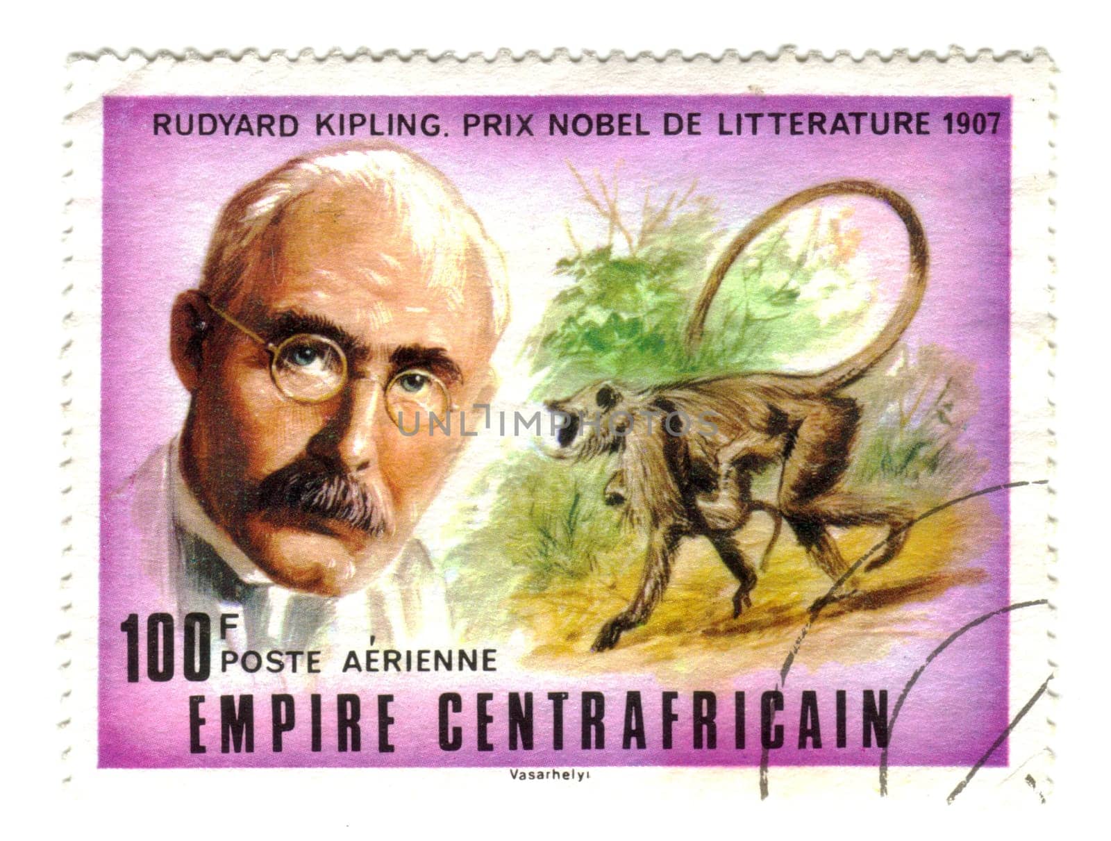 central african stamp with Kipling - Nobel Prize 1907