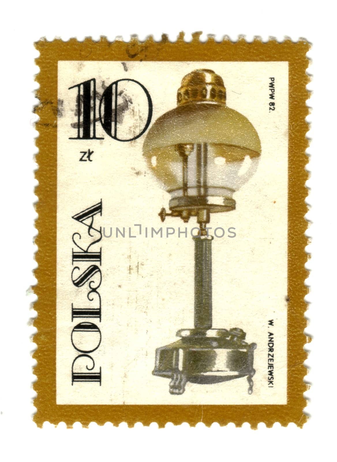 POLAND - CIRCA 1982: postage stamp shows vintage kerosene lamp, series, circa 1982 -