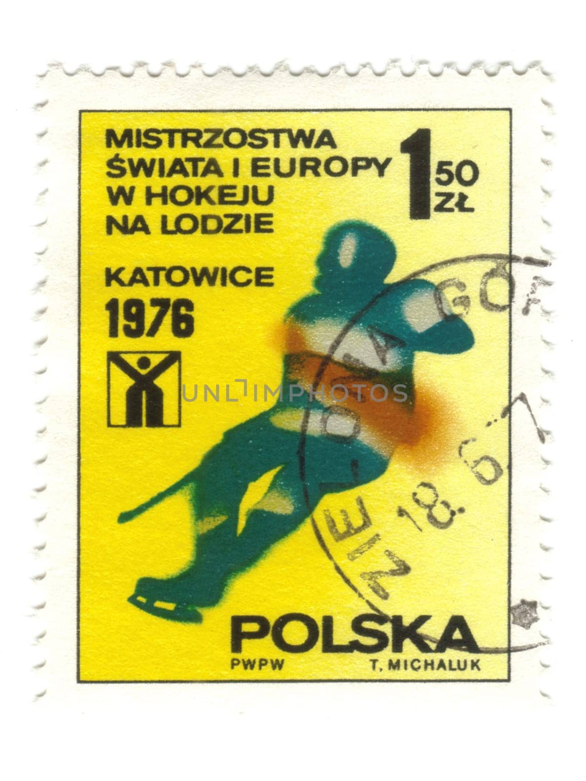 POLAND - CIRCA 1976: A stamp printed in POLAND shows European and World Championships in ice hockey, from series, circa 1976 -