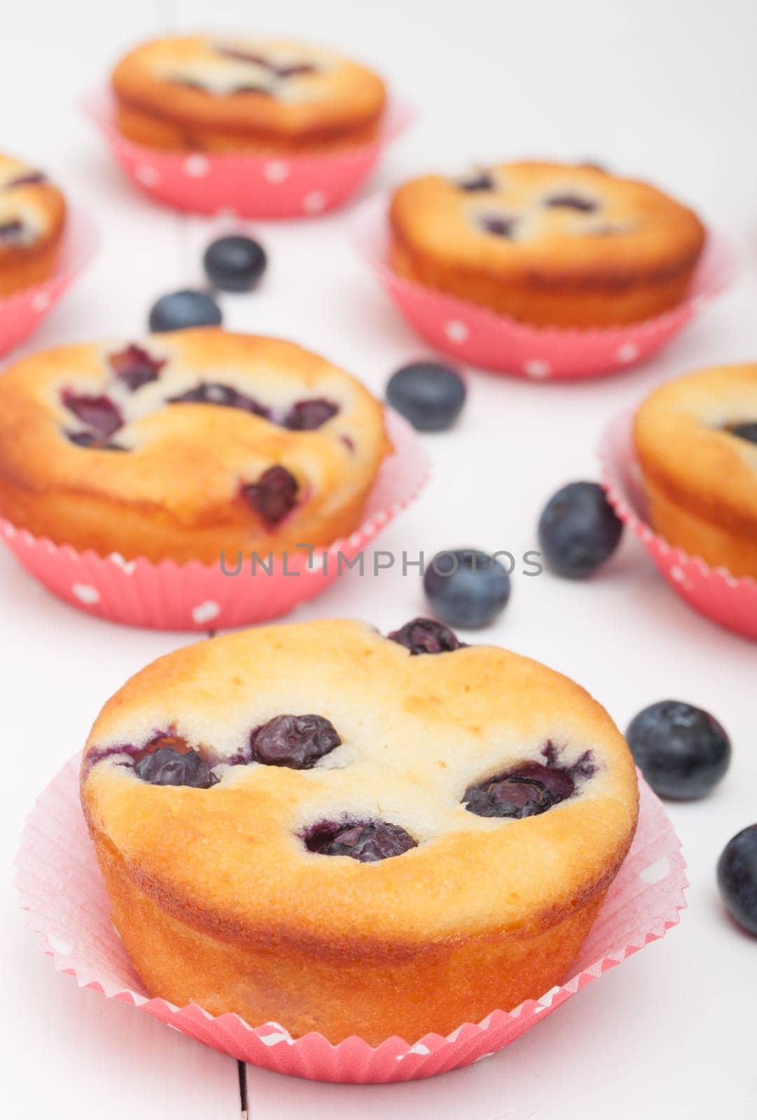 Homemade Blueberry Muffins on White Table