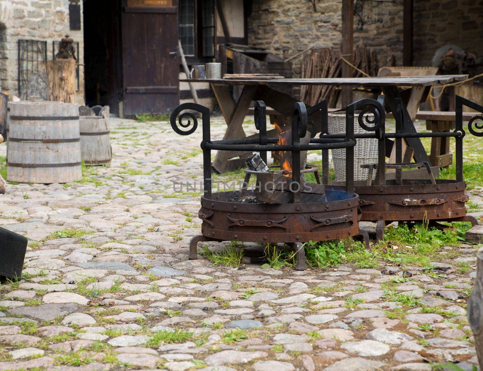 Isolated fireplace in the middle of  middlesize square