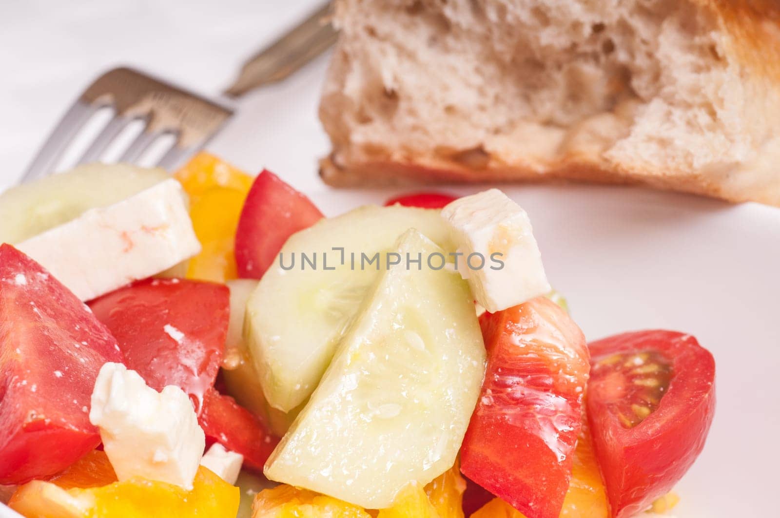 Greek farmer's salad with cucumber,tomato,bell pepper and feta cheese