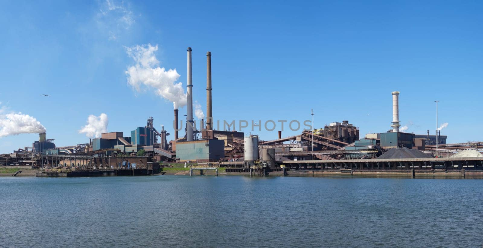 panoramic view of large steel factory in IJmuiden, Netherlands