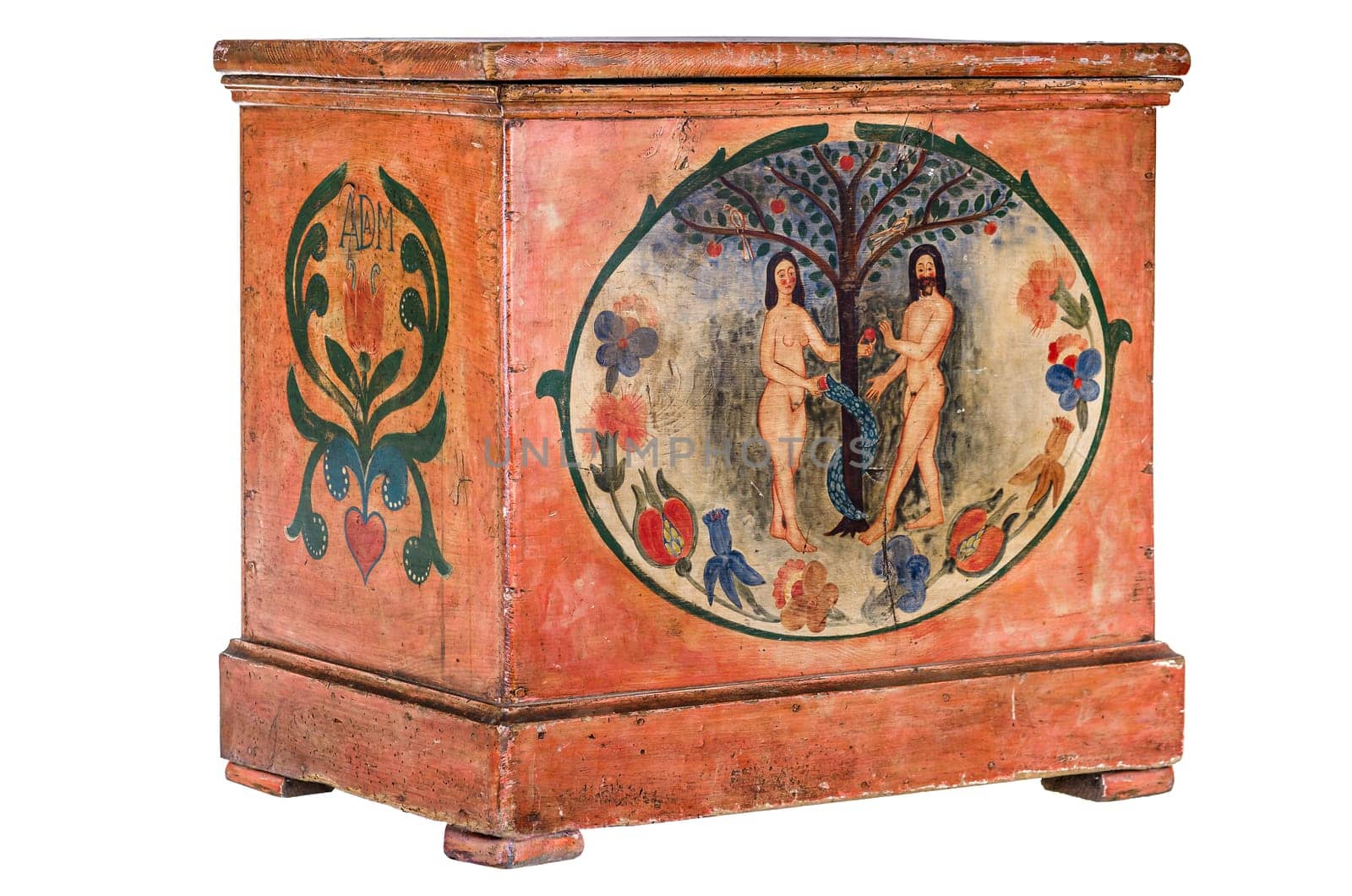 Antique Chest with Adam and Eve Painting