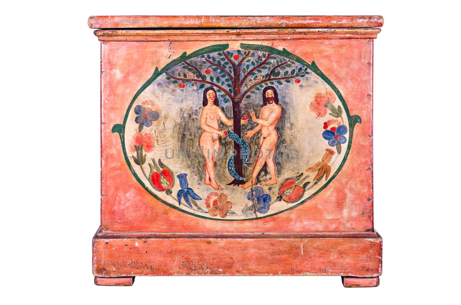 Antique Chest with Adam and Eve Painting