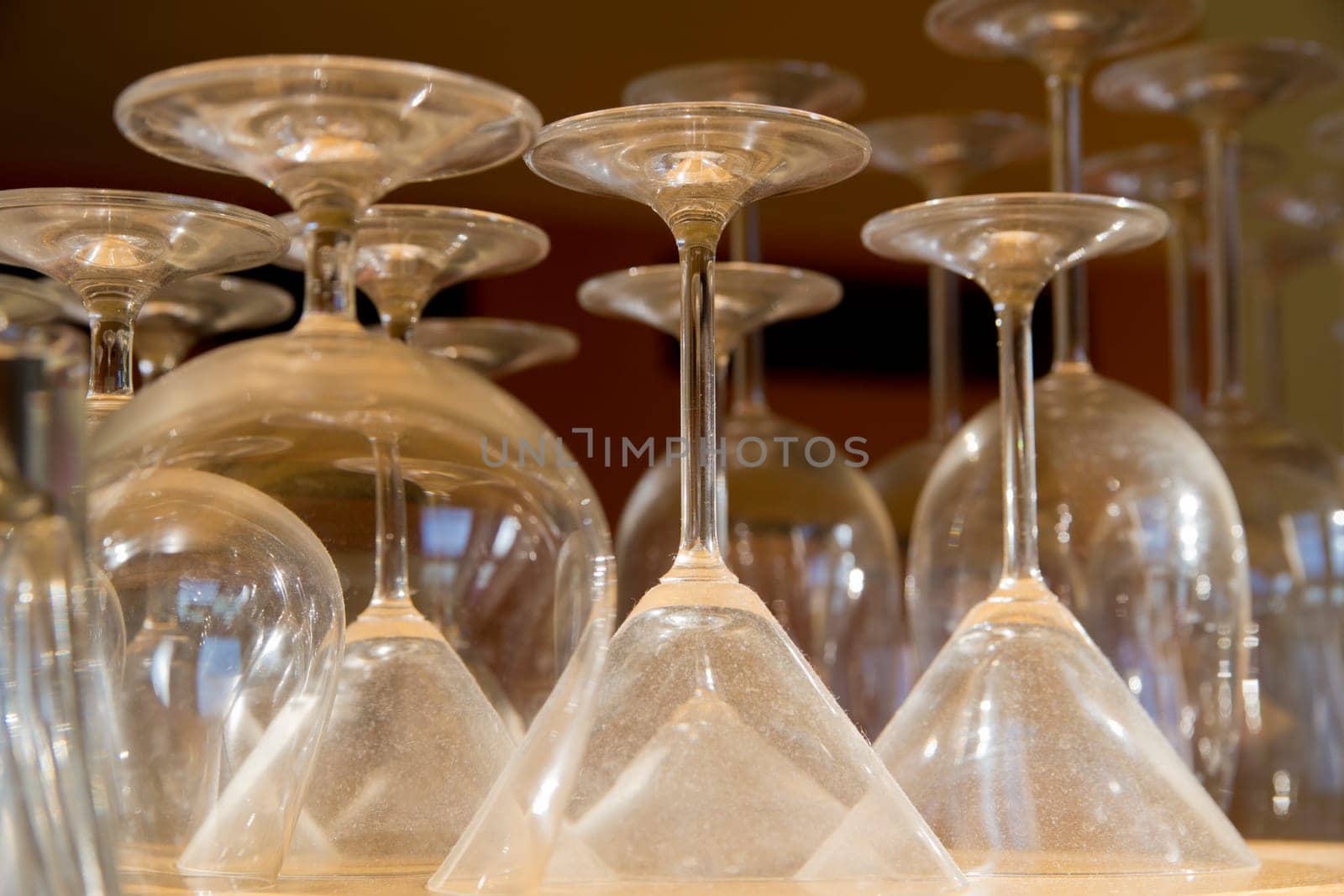 Emty different shape goblets stay on special shelf