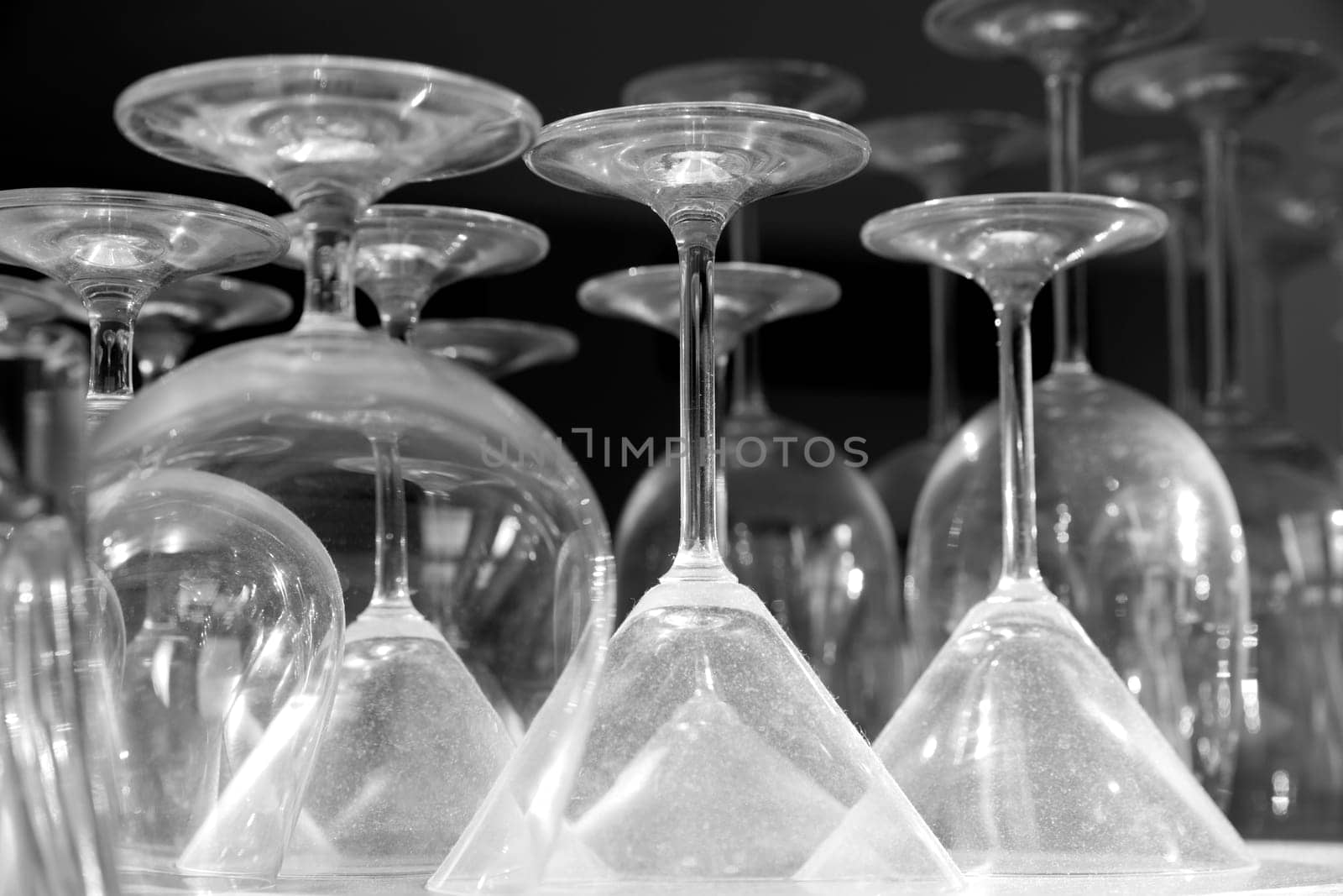 Shaded different shape goblets stay on special shelf