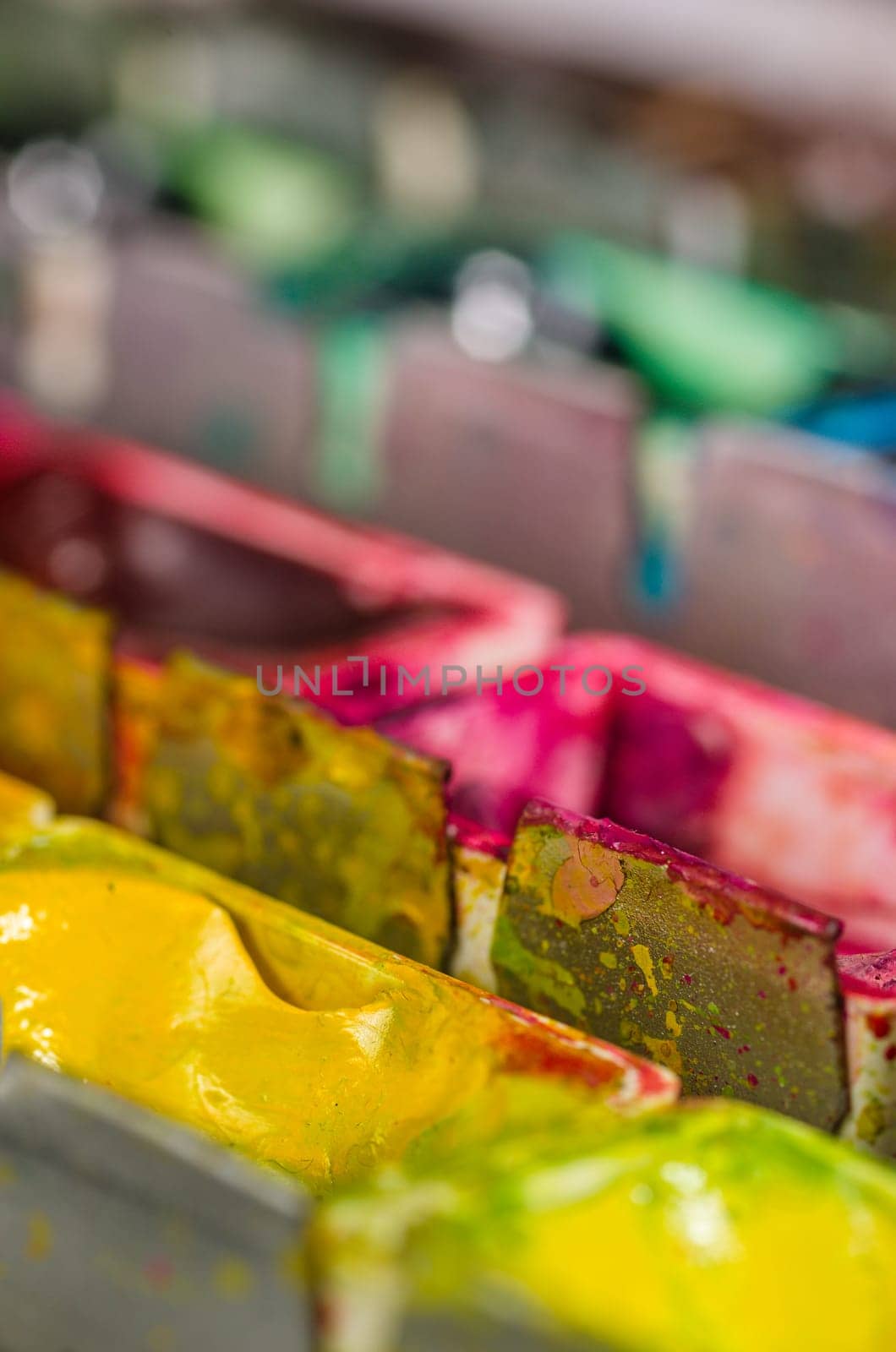 Macro shot of a watercolor paint box