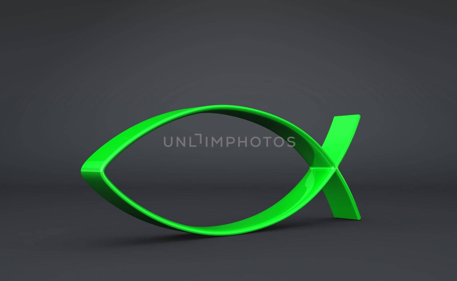 3D Fish Icon Green on Black 3