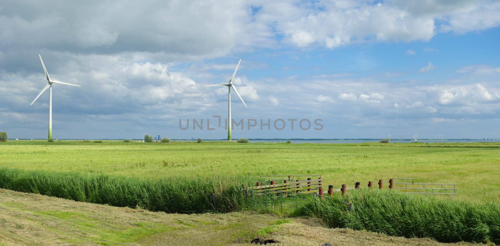 two windmills in a rural landscape in the Netherlands