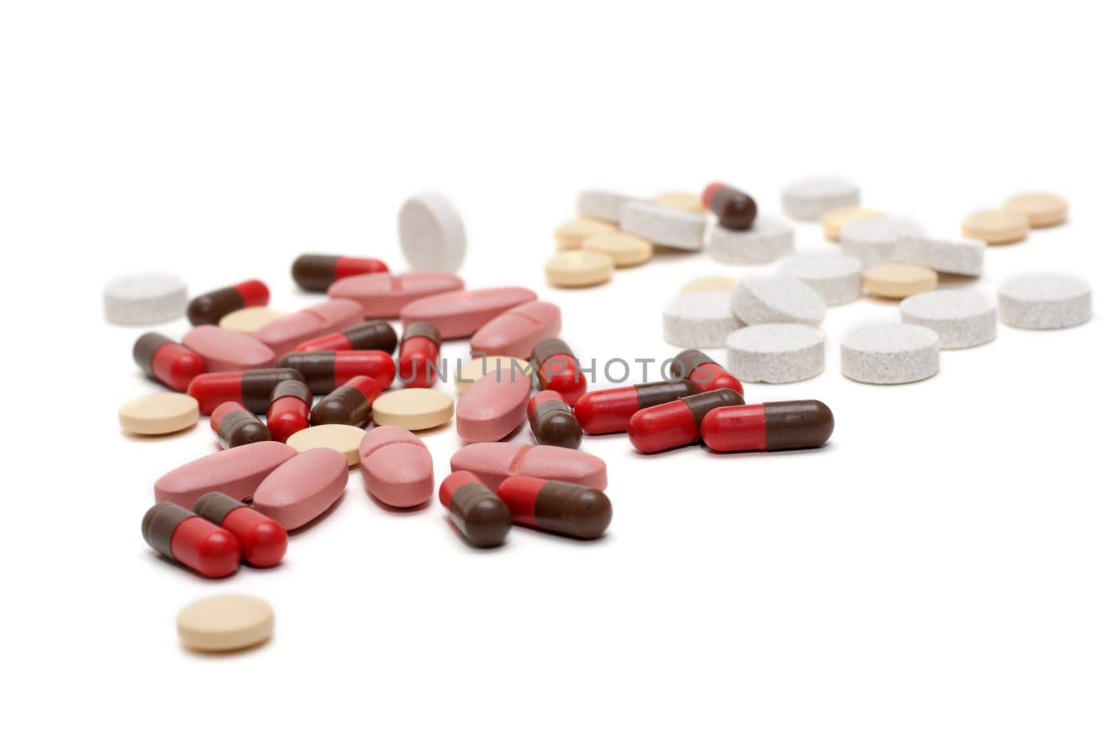 Disposit of the tablets, pill, capsules insulated on white background