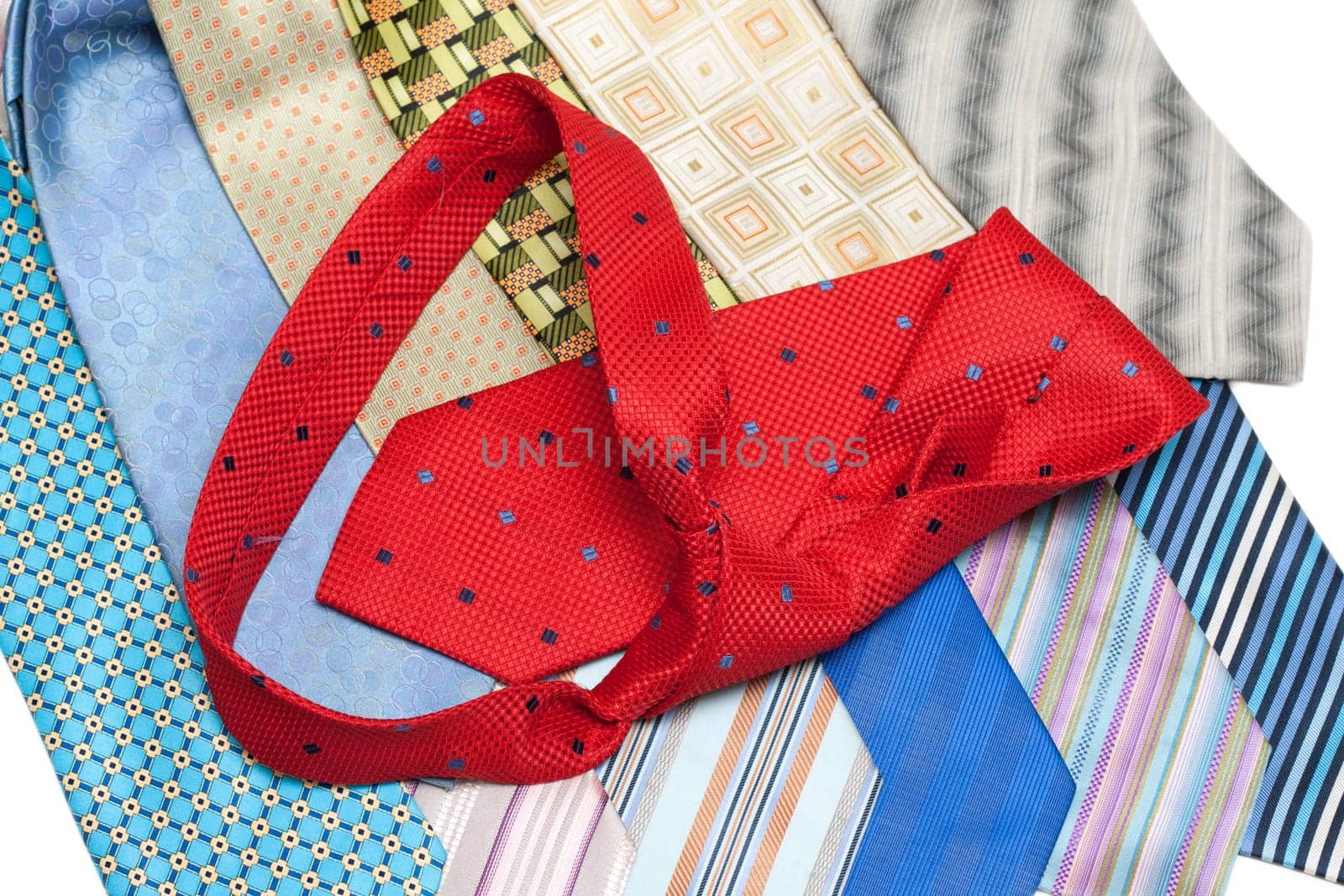 Color, striped male ties insulated on white background