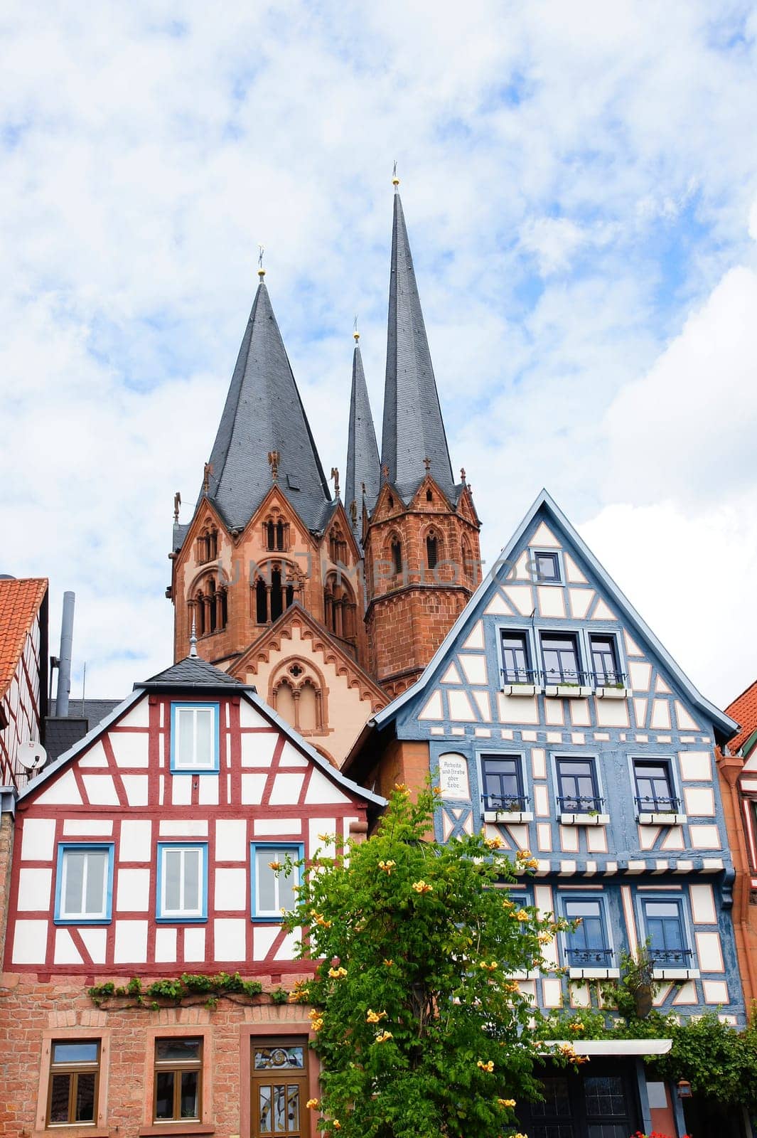 Half-timbered houses and St. Mary's Church Gelnhausen