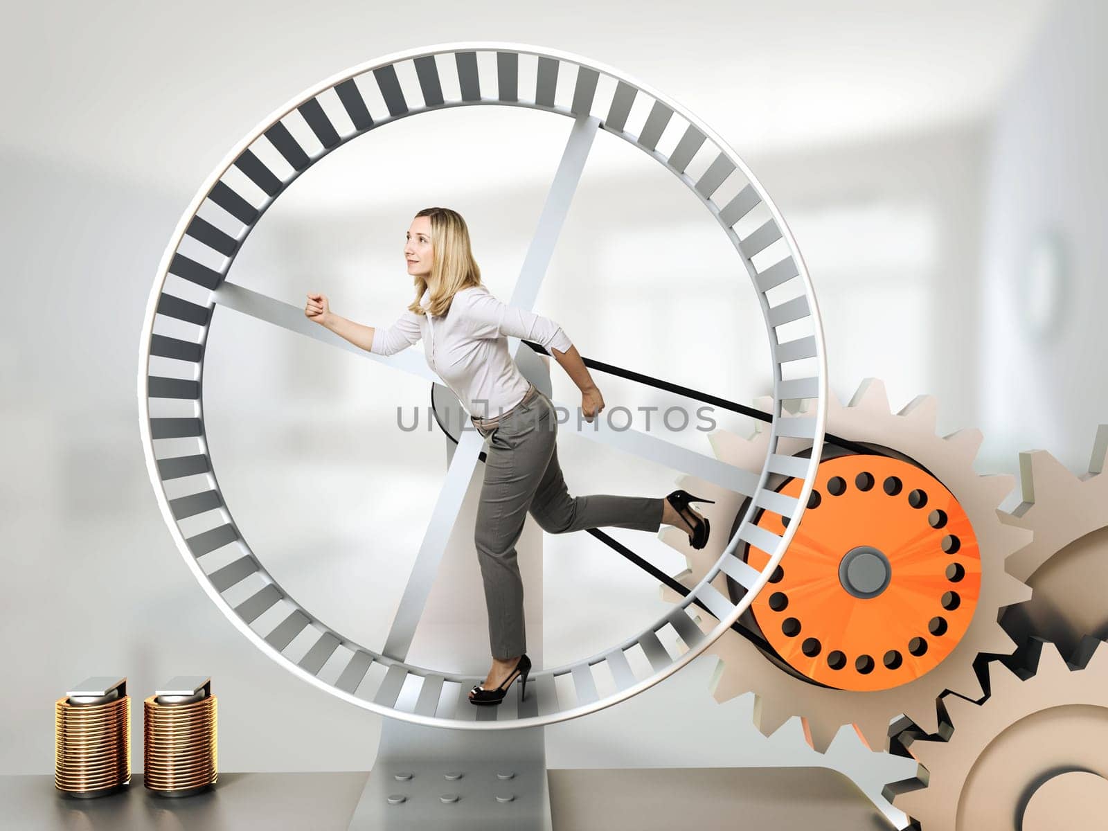running woman on 3d hamster wheel