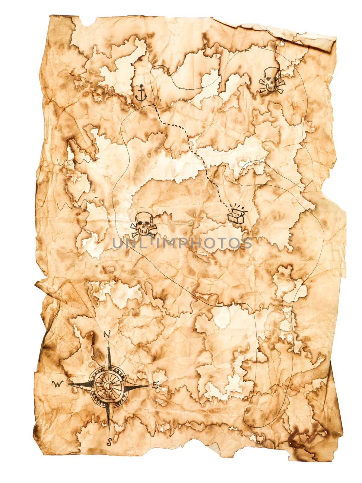 Worn Treasure Map on White Background