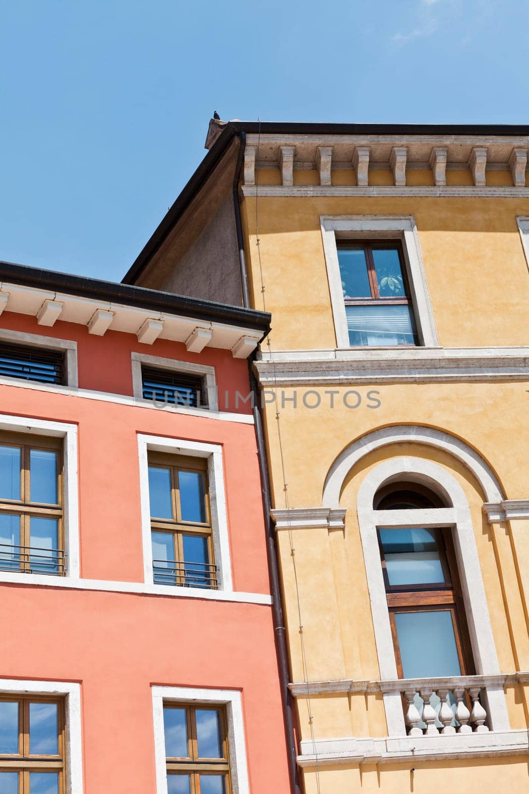 Part of Antique facade towards blue sky